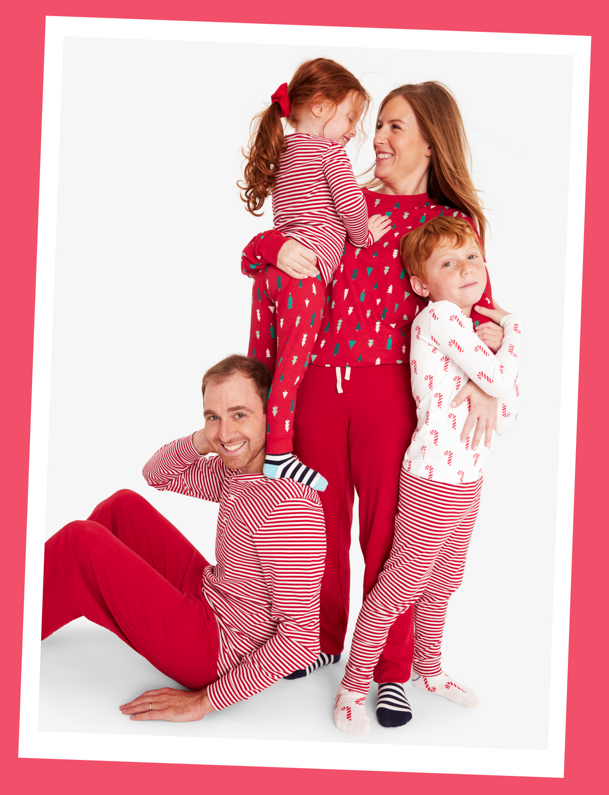 A family wearing PJs from our cherry collection