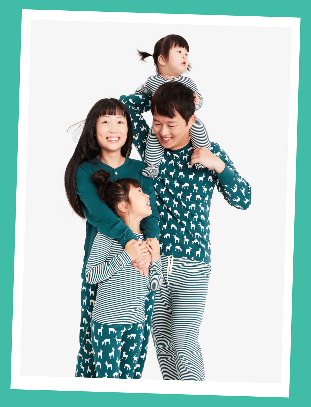 A family wearing PJs from our forest friends collection