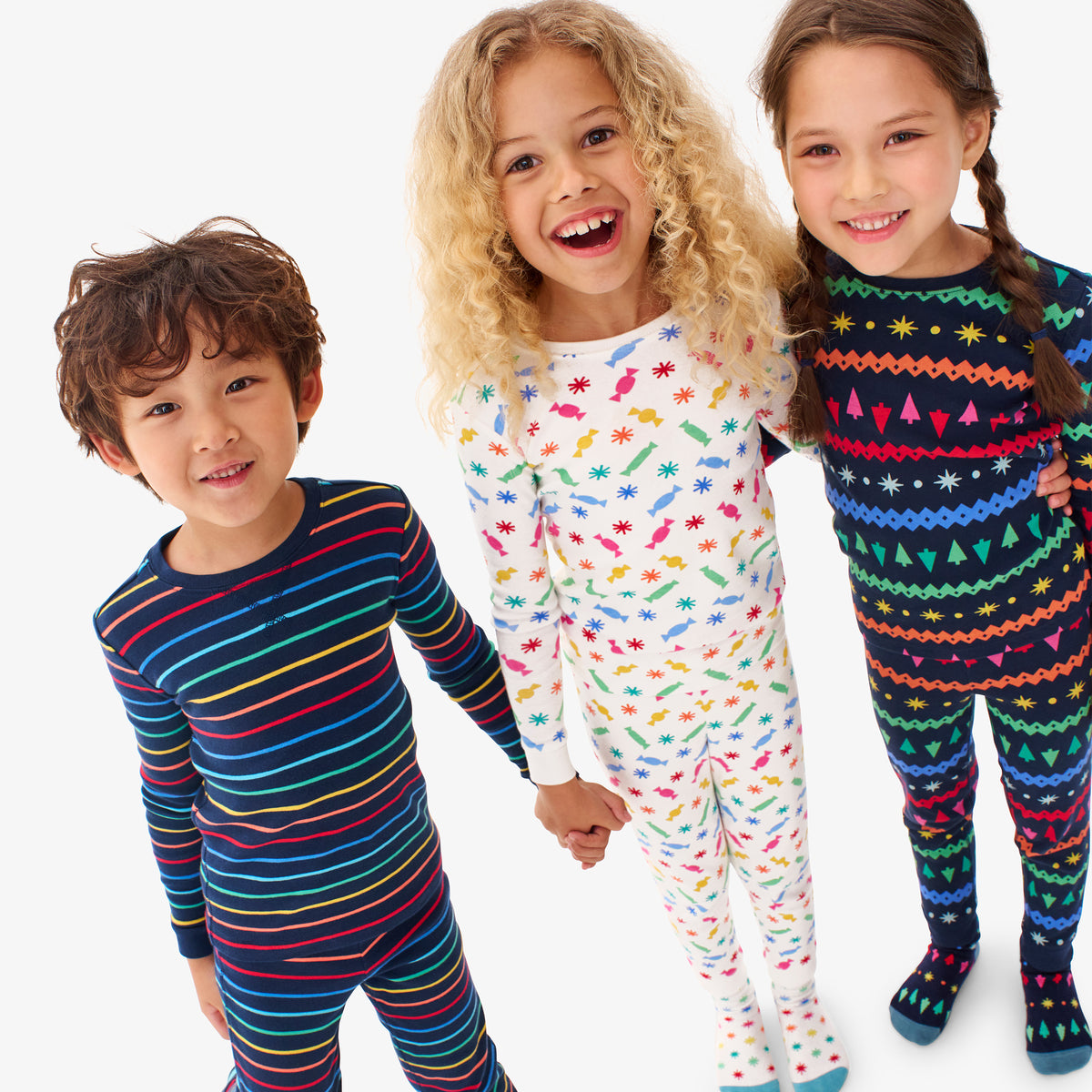 Kids organic PJ top in festive rainbow stripe | Primary.com