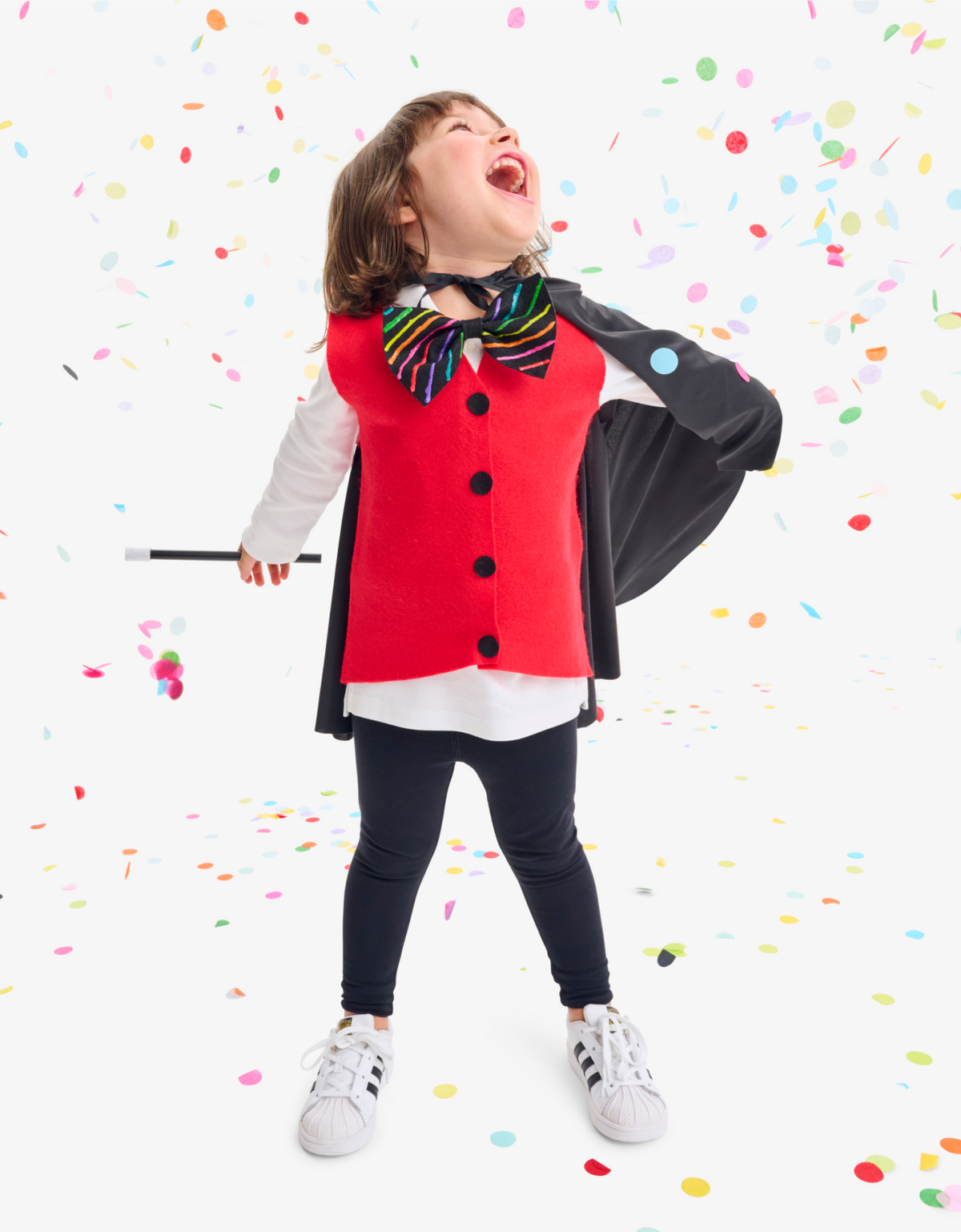 Kid wearing a DIY magician costume