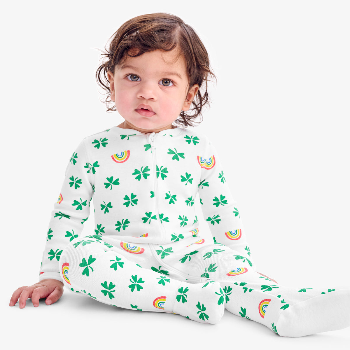 Baby Organic Zip Footie In Lucky Clovers 