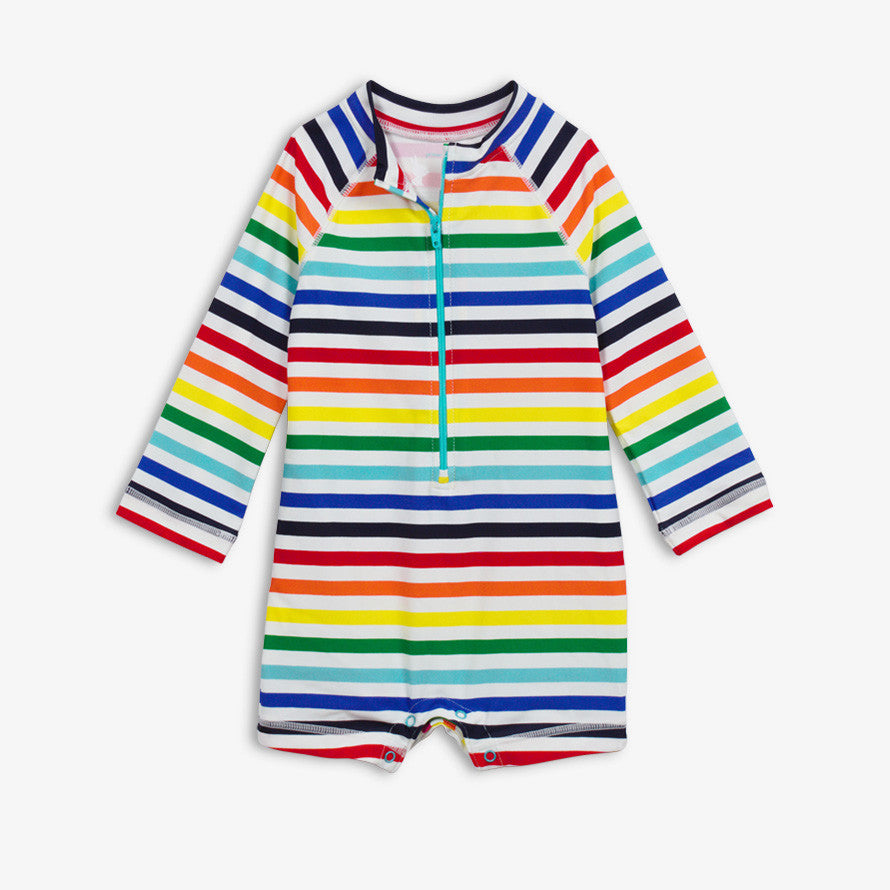 Baby one-piece rash guard in rainbow stripe | Primary.com