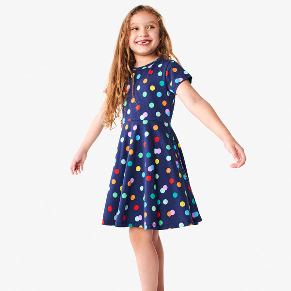 Shop Online New Designer Blue Coloured Polka Dot Print Shift Dress For Girls  SFT05 – Lady India